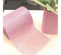 Brussels08 1 Yard Sparkle Rhinestone Plastic Ribbon Roll Mesh Wrap Diamond Sparkling Mesh Ribbon for Wedding Cake, Birthdays, Baby Shower, Christmas, Arts & Crafts Vase Decoration Pink