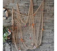 Brussels08 100cm x 200cm Wall Hanging Decorative Fishing Net With Seashell Decor, Wall Ceiling Bar Hangings Ornaments Party Accessory White