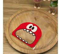 Brussels08 100Pcs Cartoon Monster Print Cookie Bags Candy Biscuit Plastic Bags Gift Packing Bag Biscuits Self-Adhesive Bags Resealable Bags for Christmas Wedding Favor Birthday Red