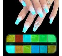 Brussels08 1Box 12 Colors Glow in Dark Nail Glitter Powder DIY Manicure Tips Luminous Pigment Nail Glitter Fluorescent Effect Powder Dust Luminous Dark Glow Neon Nail Pigment Random
