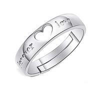 Brussels08 Silver Plated Forever Love Engraved Zircon Heart Engagement Rings Adjustable Finger Couples Wedding Rings Jewelry Gift Men's