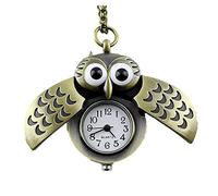 Brussels08 Vintage Pocket Watch Bronze Retro Slide Owl Shape Shell Pendant Long Chain Necklace Quartz Watch Sweater Chain Jewelry Gift Random Color