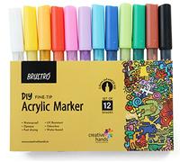 BRUSTRO Acrylic (DIY) Fine Tip Marker Set of 12 - Basic 0.8MM for Craftworks, School Projects, and Other Presentations