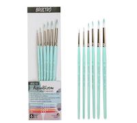 BRUSTRO AquaBloom Artist's Paint Brushes | Round | Set of 6 - Sizes (0, 2, 4, 6, 8, 10) | Wooden Handle, Comfortable Grip, Synthetic Bristles, Ideal for Watercolour, Gouache, Painting