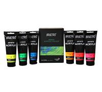 BRUSTRO Artists ’ Acrylic 120ml, Pack of 6 Fluorescent Shades (Red, Pink, Orange, Blue, Green & Yellow)