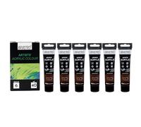 BRUSTRO Artists Acrylic Paint |40ml, Burnt Umber, Pack Of 6 Tubes|Non-Toxic,Water based,Inter Mixable,Ideal for Painting,Textured Effects on Canvas,Paper,Fine Art Student and Professionals