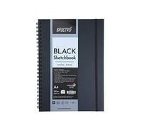 Brustro Artist's Black Sketchbook | A4, 200GSM, 80 Pages | Spiral, Wiro Bound, Ideal for Coloured Pencils,Gel Pens, Chalk,Pastels, Metallic Colours,Charcoal,Inks, Colors, Acrylic Paint Markers