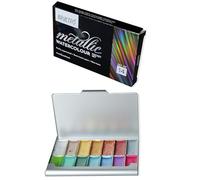 BRUSTRO Artists Metallic Watercolour Pocket Set of 14 | Richly Pigmented, Semi Moist Pans, Ideal for Still life, Portrait, Landscape, Watercolour Paintings.