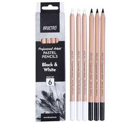BRUSTRO Artists Pastel Colored Pencils - Set of 6 (3 Black and 3 White) - 4mm lead | Break Resistant, Erasable, Highly Pigmented, Vibrant Colours | Ideal for Drawing,Sketching,Mandala,Shading,Portrait
