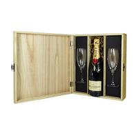 Brut Imperial Champagne 75cl with 2 x Champagne Flutes Presented in a Wooden Box - Ideas for Birthday, Anniversary, Christmas, Business and Corporate
