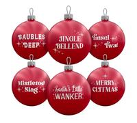 Brutal Baubles - Set of 6 Funny Red Christmas Decorations - Rude Xmas Tree Ornaments - 6cm - Hilarious Secret Santa Gift - The Brutal Pack