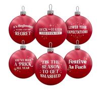 Brutal Baubles - Set of 6 Funny Red Christmas Decorations - Rude Xmas Tree Ornaments - 6cm - Hilarious Secret Santa Gift - The Cancelled Pack