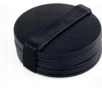 Brute Strength - Full-grain leather coasters - Black - Round - Pack of 10 | Wipe-clean full-grain leather drink coasters for glasses and mugs; leather storage strap keeps the set together