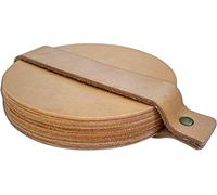 Brute Strength - Full grain leather coasters - Natural - Round - 6 pcs - Round coaster for glass - Coasters for drinks - includes holder