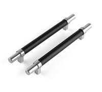 Brute Strength - Furniture Handles - Steel & Full Grain Leather - 160mm Hole Spacing - Silver & Black - Pack of 4 - Cabinet Handle Door Handle for Kitchen, Bathroom, Cabinets, Dresser, Wood