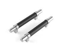 Brute Strength - Furniture Handles - Steel & Full Grain Leather - 96mm Hole Spacing - Silver & Black - Pack of 4 - Cabinet Handle Door Handle for Kitchen, Bathroom, Cabinets, Dresser, Wood