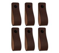 Brute Strength - Leather Handles for Furniture - Brown - 6 pcs - 16,5 x 2,5 cm - Cabinet Handle, Door Handle for Kitchen, Bathroom, cabinets, Dresser, Wood