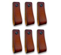 Brute Strength - Leather Handles for Furniture - Cognac - 6 pcs - 16,5 x 2,5 cm - Cabinet Handle, Door Handle for Kitchen, Bathroom, cabinets, Dresser, Wood