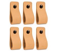 Brute Strength - Leather Handles for Furniture - Natural - 6 pcs - 12,5 x 2,5 cm - Cabinet Handle, Door Handle for Kitchen, Bathroom, cabinets, Dresser, Wood