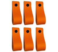 Brute Strength - Leather Handles for Furniture - Orange - 6 pcs - 16,5 x 2,5 cm - Cabinet Handle, Door Handle for Kitchen, Bathroom, cabinets, Dresser, Wood