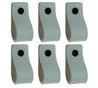 Brute Strength - Leather Handles for Furniture - Pale Green - 6 pcs - 12,5 x 2,5 cm - Cabinet Handle, Door Handle for Kitchen, Bathroom, cabinets, Dresser, Wood