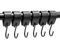 Brute Strength - Leather S Hooks for Hanging - Black - 12 Pieces - Incl. Silver & Black Hooks for Hanging Coats, Cups, Towels, Kitchen Leather s-Hooks