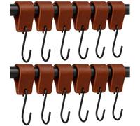 Brute Strength - Leather S Hooks for Hanging - Cognac - 12 Pieces - Incl. Silver & Black Hooks for Hanging Coats, Cups, Towels, Kitchen Leather s-Hooks