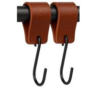 Brute Strength - Leather S Hooks for Hanging - Cognac - 2 Pieces - Incl. Silver & Black Hooks for Hanging Coats, Cups, Towels, Kitchen Leather s-Hooks