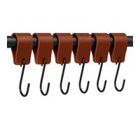 Brute Strength - Leather S Hooks for Hanging - Cognac - 6 Pieces - Incl. Silver & Black Hooks for Hanging Coats, Cups, Towels, Kitchen Leather s-Hooks