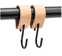 Brute Strength - Leather S Hooks for Hanging - Natural - 2 Pieces - Incl. Silver & Black Hooks for Hanging Coats, Cups, Towels, Kitchen Leather s-Hooks