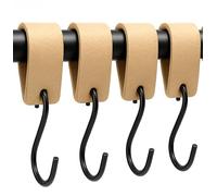 Brute Strength - Leather S Hooks for hanging - Natural - 4 Pieces - Incl. Silver & Black hooks for hanging coats, cups, towels, kitchen leather s-hooks