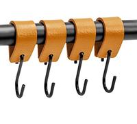 Brute Strength - Leather S Hooks for Hanging - Ochre Yellow - 4 Pieces - Incl. Silver & Black Hooks for Hanging Coats, Cups, Towels, Kitchen Leather s-Hooks