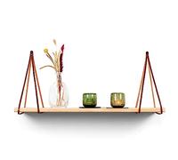 Brute Strength - Leather Shelf Brackets - Split Lines - Cognac - 4 Pieces - Floating Shelf Set - Wall Brackets - Shelf Straps - Full Grain Leather