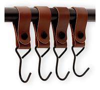 Brute Strength - Multifunctional hook with leather loop - cognac - 4 x - coat hooks, coat hooks, camping hooks, leather