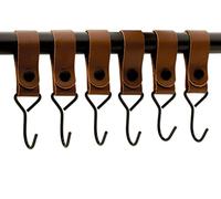 Brute Strength Multifunctional Hooks - Leather Loop - Cognac - 6 x - Coat & Camping Hooks