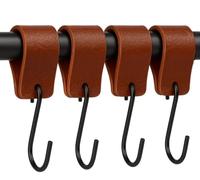 Brute Strength - Multifunctional Leather S-Hooks - Cognac - 4 Pieces - Coat Hook - for Kitchen, Bathroom, Bedroom and Office