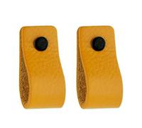 Brute Strength - Ochre Yellow Leather Cabinet Handles - 2 Pack - 12.5 x 2.5 cm - Kitchen, Bathroom, Dresser & More