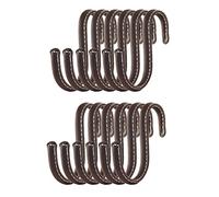 Brute Strength - S Shaped Hooks Wrapped in Full Grain Leather - 12 pcs - Brown - 10 cm Stainless Steel Metal Hangers Hanging Hooks for Kitchen, Work Shop, Bathroom