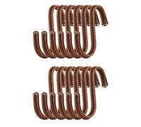Brute Strength - S Shaped Hooks Wrapped in Full Grain Leather - 12 pcs - Cognac - 10 cm Stainless Steel Metal Hangers Hanging Hooks for Kitchen, Work Shop, Bathroom