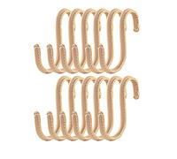 Brute Strength - S Shaped Hooks Wrapped in Full Grain Leather - 12 pcs - Natural - 10 cm Stainless Steel Metal Hangers Hanging Hooks for Kitchen, Work Shop, Bathroom