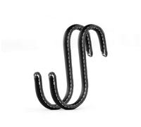 Brute Strength - S Shaped Hooks Wrapped in Full Grain Leather - 2 pcs - Black - 10 cm Stainless Steel Metal Hangers Hanging Hooks for Kitchen, Work Shop, Bathroom