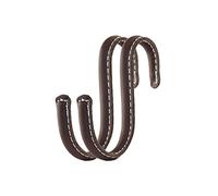 Brute Strength - S Shaped Hooks Wrapped in Full Grain Leather - 2 pcs - Brown - 10 cm Stainless Steel Metal Hangers Hanging Hooks for Kitchen, Work Shop, Bathroom