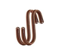 Brute Strength - S Shaped Hooks Wrapped in Full Grain Leather - 2 pcs - Cognac - 10 cm Stainless Steel Metal Hangers Hanging Hooks for Kitchen, Work Shop, Bathroom