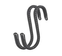 Brute Strength - S Shaped Hooks Wrapped in Full Grain Leather - 2 pcs - Grey - 10 cm Stainless Steel Metal Hangers Hanging Hooks for Kitchen, Work Shop, Bathroom