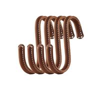 Brute Strength - S Shaped Hooks Wrapped in Full Grain Leather - 4 pcs - Cognac - 10 cm Stainless Steel Metal Hangers Hanging Hooks for Kitchen, Work Shop, Bathroom