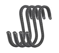 Brute Strength - S Shaped Hooks Wrapped in Full Grain Leather - 4 pcs - Grey - 10 cm Stainless Steel Metal Hangers Hanging Hooks for Kitchen, Work Shop, Bathroom