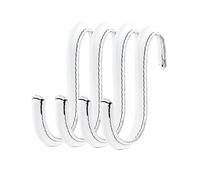 Brute Strength - S Shaped Hooks Wrapped in Full Grain Leather - 4 pcs - White - 10 cm Stainless Steel Metal Hangers Hanging Hooks for Kitchen, Work Shop, Bathroom