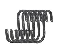 Brute Strength - S Shaped Hooks Wrapped in Full Grain Leather - 6 pcs - Grey - 10 cm Stainless Steel Metal Hangers Hanging Hooks for Kitchen, Work Shop, Bathroom