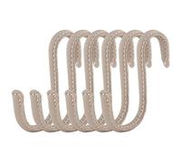 Brute Strength - S Shaped Hooks Wrapped in Full Grain Leather - 6 pcs - Light Grey - 10 cm Stainless Steel Metal Hangers Hanging Hooks for Kitchen, Work Shop, Bathroom