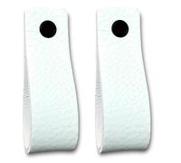 Brute Strength - White Leather Cabinet Handles - 2 Pack - 16.5 x 2.5 cm - Industrial Style - Kitchen, Bathroom, Dresser
